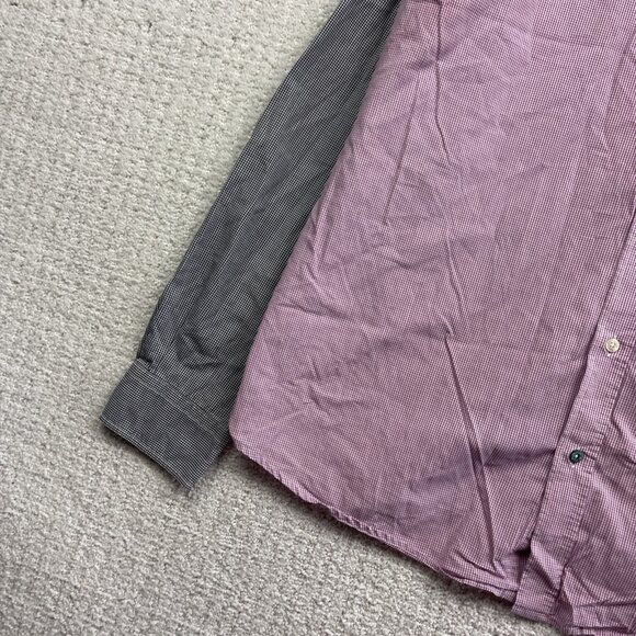 Lacoste Shirt Mens 44 Gingham Color Block Check Pink Button Down Long Sleeve - Picture 3 of 15